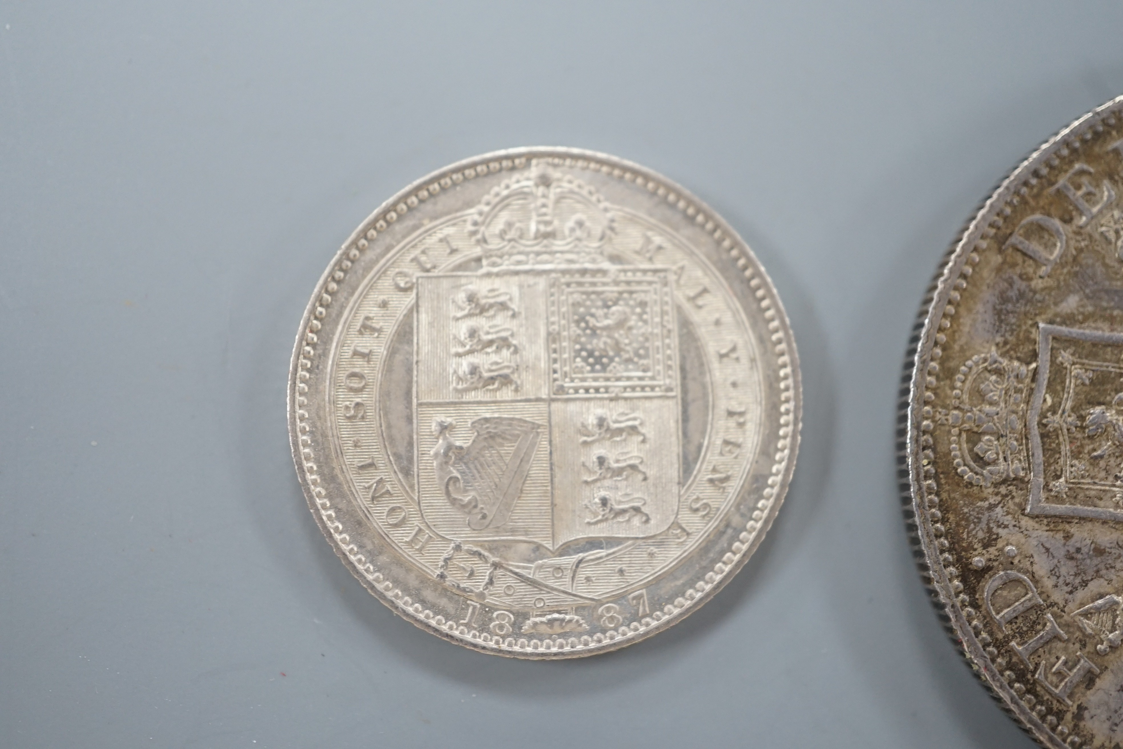 Victoria silver Jubilee head coins, double florin 1887, hairlines otherwise AEF, crown 1887, VF, florin 1887, VF, shilling 1887, EF